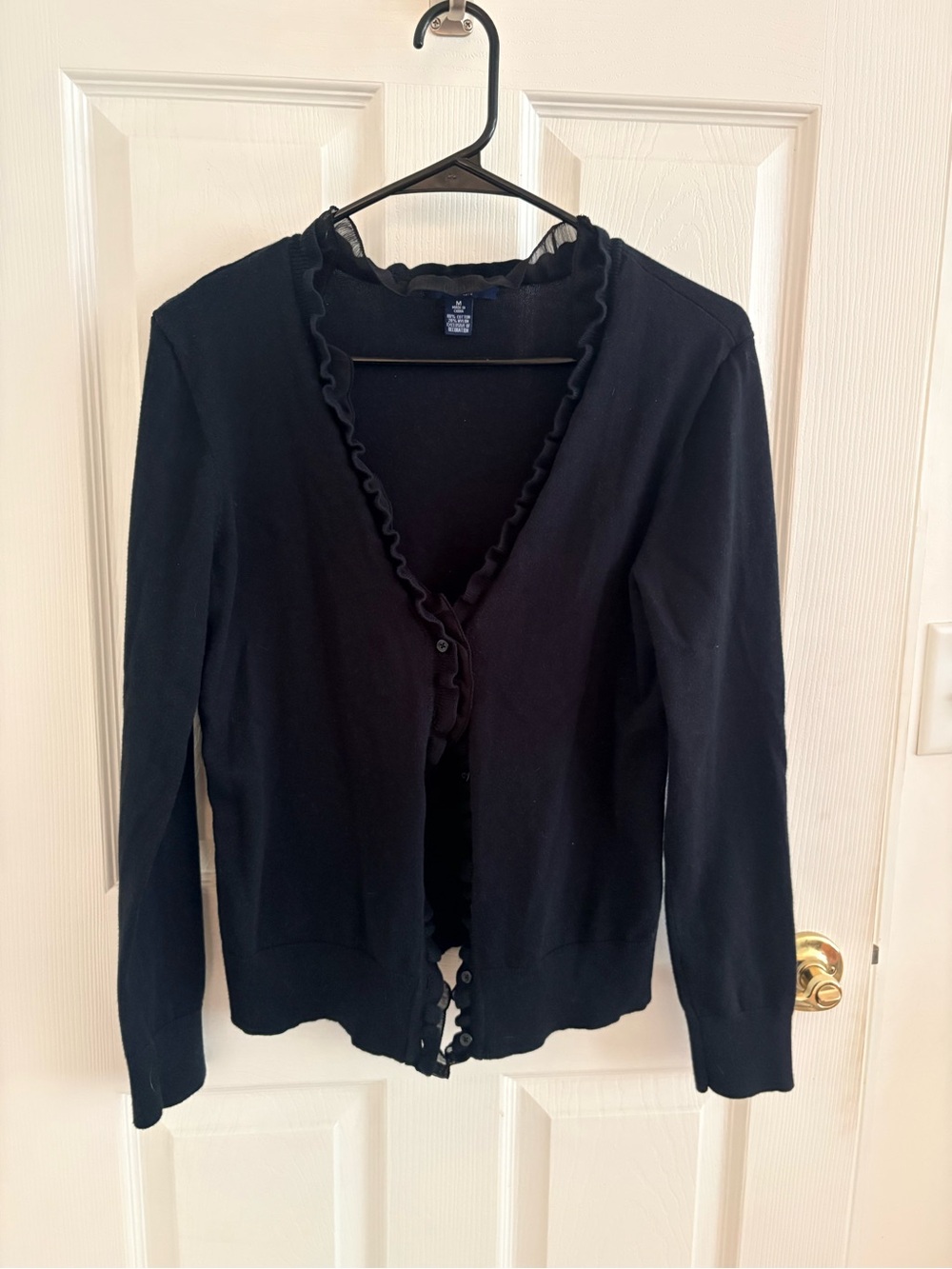 Chaps Black Ruffle-Trim Cardigan Sweater
